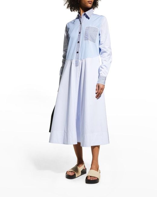 Co. Blue Patchwork Stripe Button-down Midi Dress