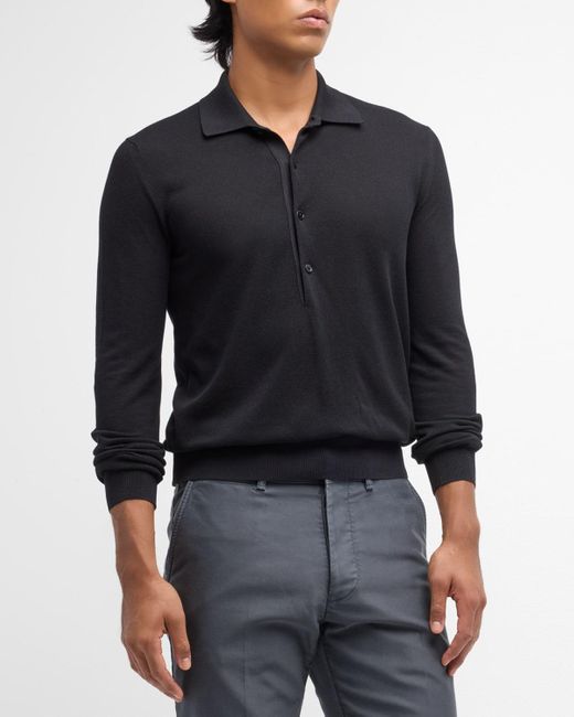 Tom Ford Black Silk-cotton Polo Shirt for men