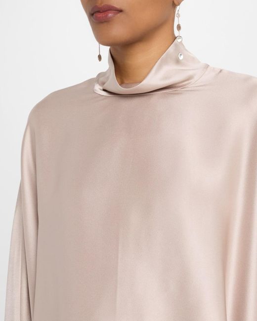 LAPOINTE Natural Long-Sleeve Satin Crop Caftan Top