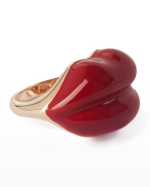 Mattioli 18k Rose Gold Red Enamel Lips Ring