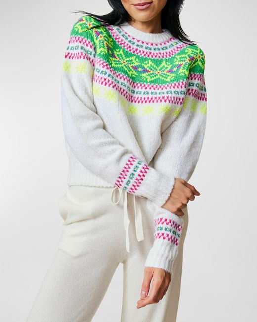 Lingua Franca Gray Nora Raglan-Sleeve Fair Isle Knit Sweater