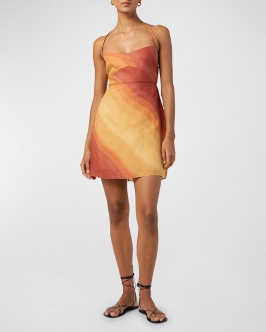 Cala De La Cruz Orange Tere Gradient-Print Linen Strappy Mini Dress