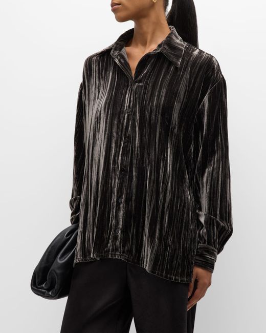 Enza Costa Black Silk Textured Velvet Shirt