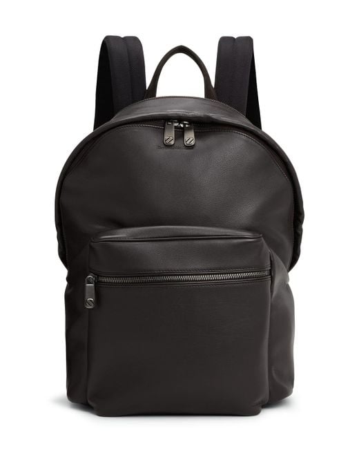 Zegna Black Leather Backpack for men