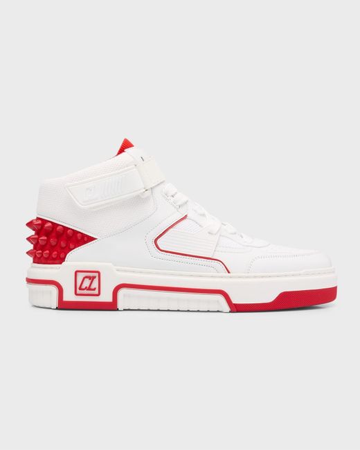 Christian Louboutin Red Astroloubi Leather And Textile Mid-Top Sneakers for men