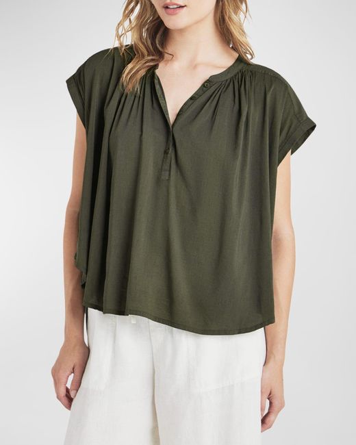 Splendid Green Paloma Short-Sleeve Cotton-Blend Blouse