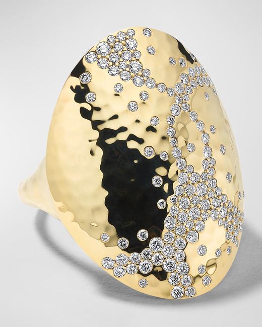 Ippolita Metallic 18k Stardust Crinkle Oval Ring With Diamonds, Size 7
