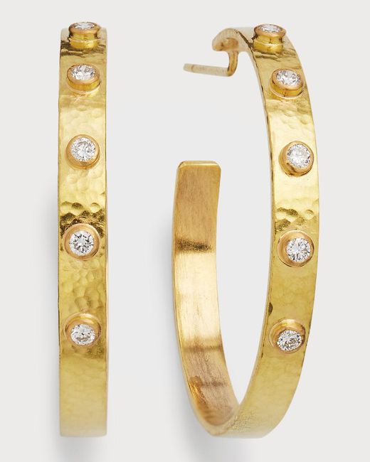 Elizabeth Locke Metallic 19k Diamond Flat Ribbon Hoop Earrings, 1.5"l