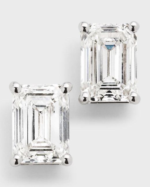 Neiman Marcus White Lab Grown Diamond 18K Emerald-Cut Stud Earrings, 6.0Tcw