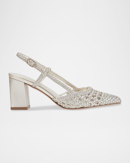 Marc Fisher White Zunnie Woven Leather Slingback Pumps