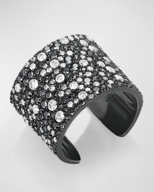 Sheryl Lowe Metallic Cobblestone Black And White Diamond Wide Cuff Ring