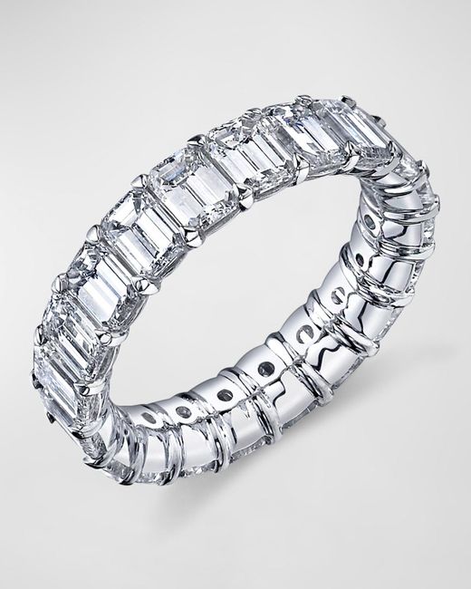 Neiman Marcus Metallic Platinum Emerald-Cut Diamond Buttercup Eternity Ring, Size 6