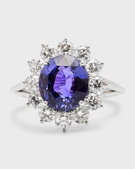 NM Estate White Estate Platinum Purple Sapphire Oval And Diamond Halo Ring, Size 6.75