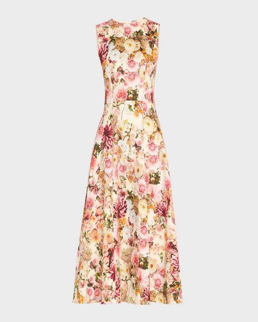 Adam Lippes Multicolor Eloise Floral Print Cotton Twill Midi Dress
