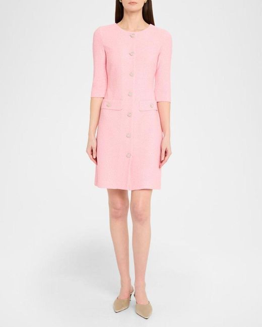 Misook Pink Button-Down Knit Mini Dress