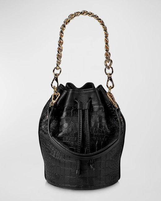 Gigi New York Black Brooklyn Croc-Embossed Bucket Bag