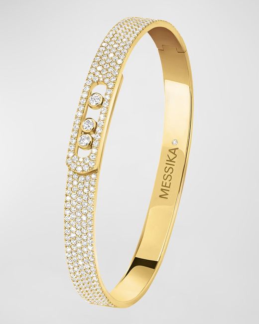 Messika Metallic Move Uno 18k Yellow Gold Diamond Pave Bangle Bracelet, Size Medium