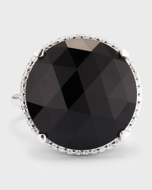Lisa Nik 18k White Gold Black Onyx Statement Ring With Diamonds, Size 6