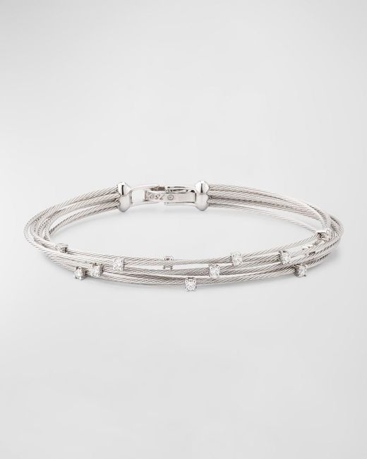 Paul Morelli White Seven-strand Cable Wire Bracelet With Diamonds