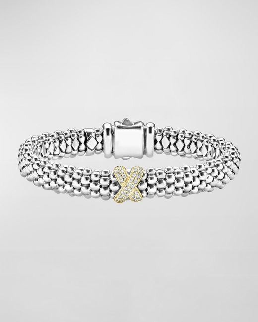 Lagos Metallic Silver Caviar Bracelet With 18k Diamond X