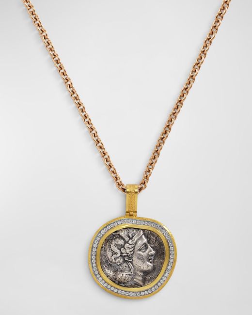 Jorge Adeler Metallic 18K Athena Coin And Diamond Pendant for men