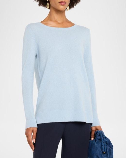 Neiman Marcus Blue Cashmere Basic Crewneck Top