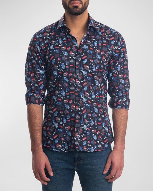 Jared Lang Blue Apos;S Printed Button-Down Shirt for men