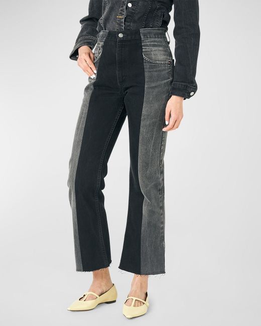 E.L.V. Denim Black Two-tone Cropped Flare Jeans