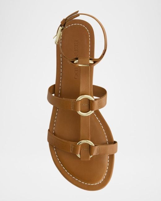 Bernardo Metallic Hera Leather Flat Gladiator Sandals