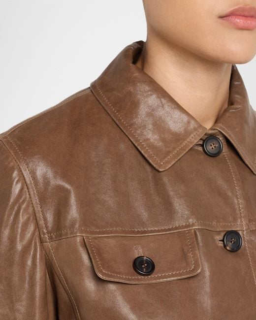 Brunello Cucinelli Brown Button-Down Leather Jacket