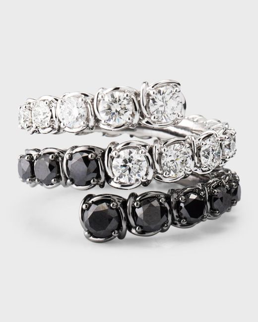 A Link Multicolor 18k White Gold Ring With Black And White Diamonds, Size 6.5