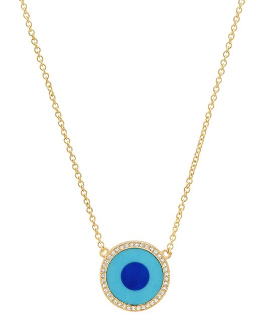 Jennifer Meyer Blue 18K Inlay Diamond Evil Eye Pendant Necklace