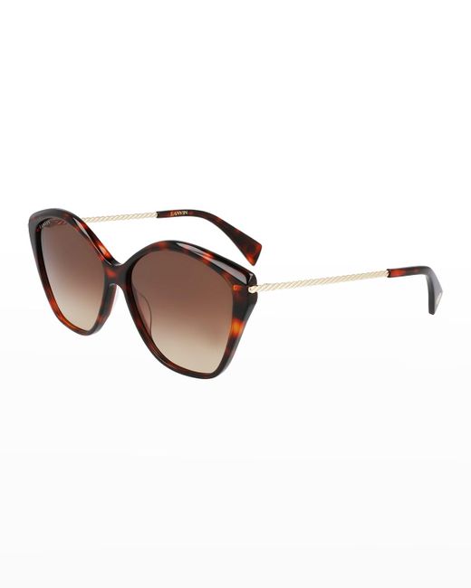 Lanvin Brown Babe Geometric Acetate & Metal Butterfly Sunglasses