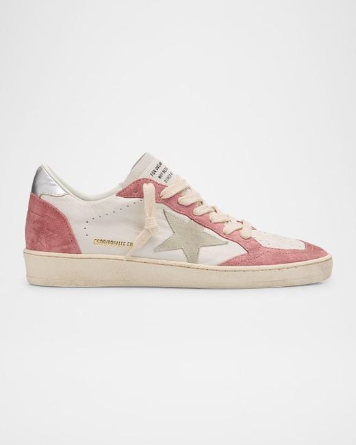 Golden Goose Deluxe Brand Pink Ball Star Mixed Leather Low-Top Sneakers