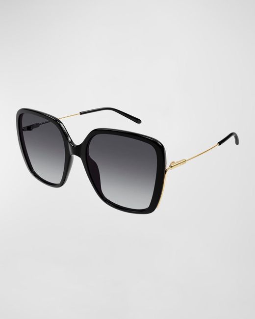 Chloé Black Square Acetate And Metal Sunglasses