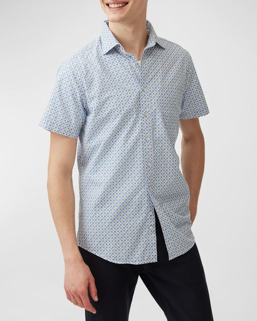 Rodd & Gunn Gray Glenariffe Geometric-Print Short-Sleeve Shirt for men