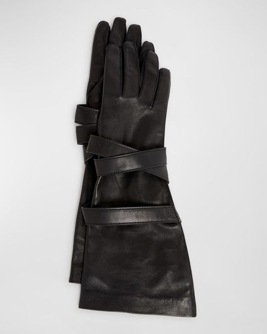 Saint Laurent Black Aviator Strappy Leather Gloves