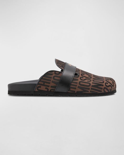 Moschino Brown Jacquard Logo Mule Slippers for men