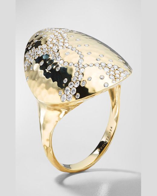Ippolita Metallic 18k Stardust Crinkle Oval Ring With Diamonds, Size 7