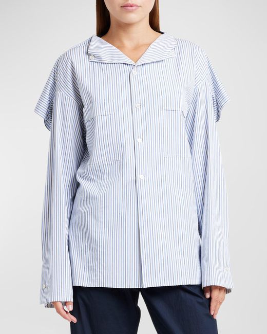 Plan C Blue Stripe Cape-back Shirt