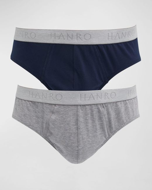 Hanro Blue Cotton Essentials Two-Pack Briefs for men