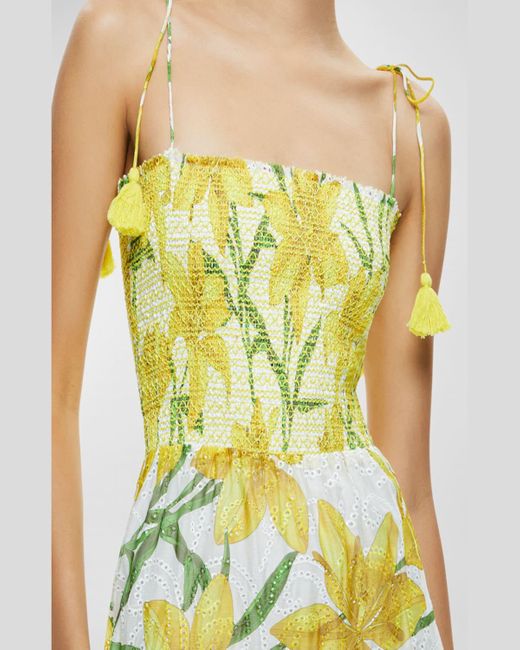 Alice + Olivia Yellow Marna Embroidered Tiered Tie-Strap Maxi Dress