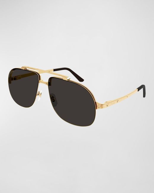 Cartier Metal Double bridge Aviator Sunglasses in Black for Men Lyst
