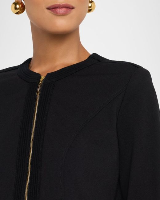 Misook Black Round Neck Cotton-Blend Jacket