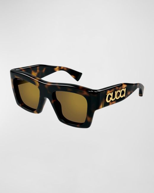 Gucci Black Logo Acetate Rectangle Sunglasses
