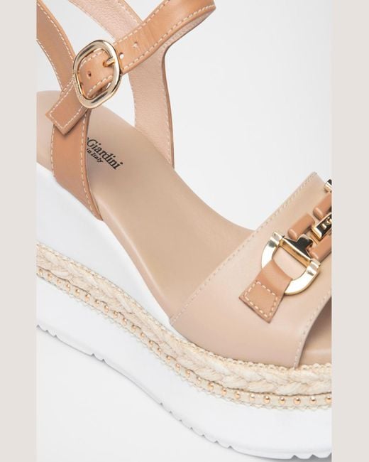 Nero Giardini Natural Leather Horsebit Roped Platform Wedge Sandals