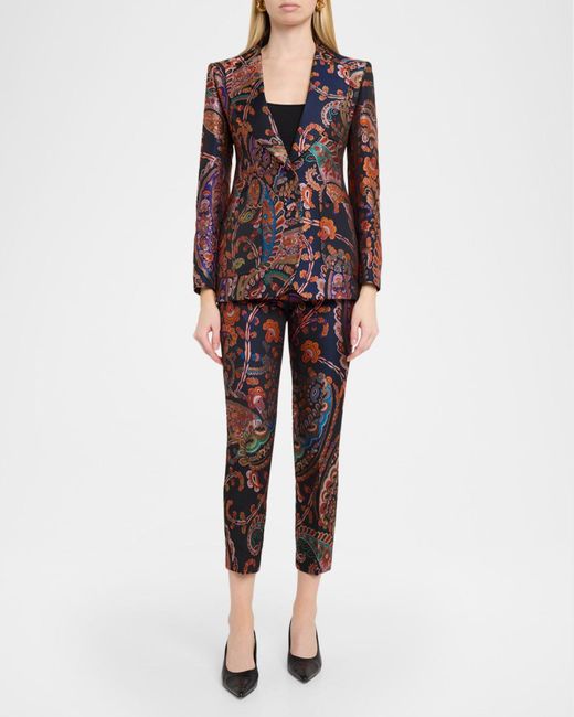 Etro Red Paisley Silk Brocade Slim-Fit Pants