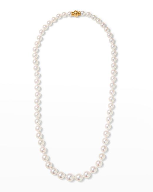 Assael White 18" Akoya Cultured Graduated 6.5-9.5mm Pearl Necklace With Yellow Gold Clasp