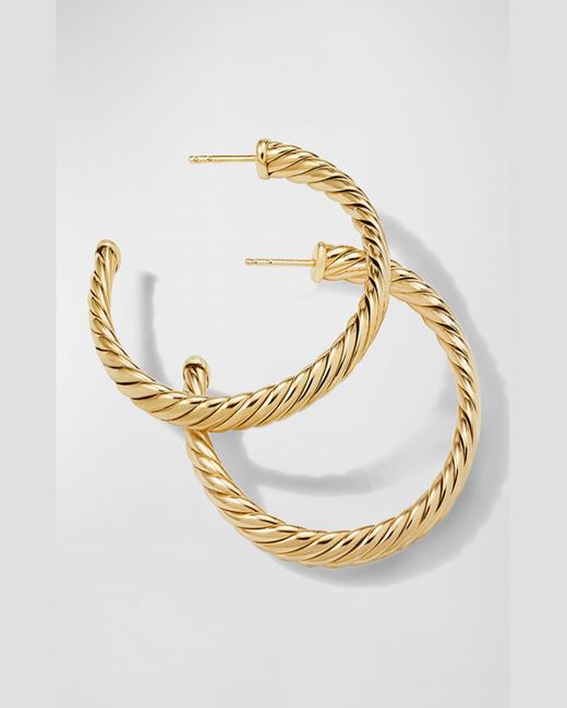 David Yurman Metallic Sculpted Cable Hoop Earrings In 18k Yellow Gold