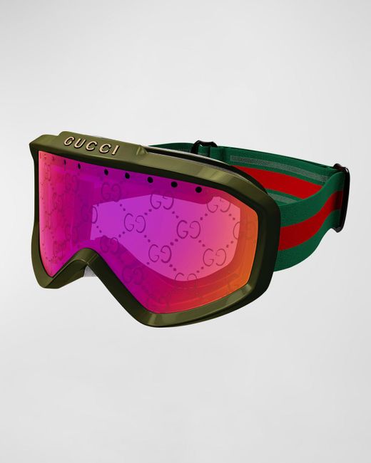 Gucci Pink Multicolor Logo Injection Plastic Shield Sunglasses for men